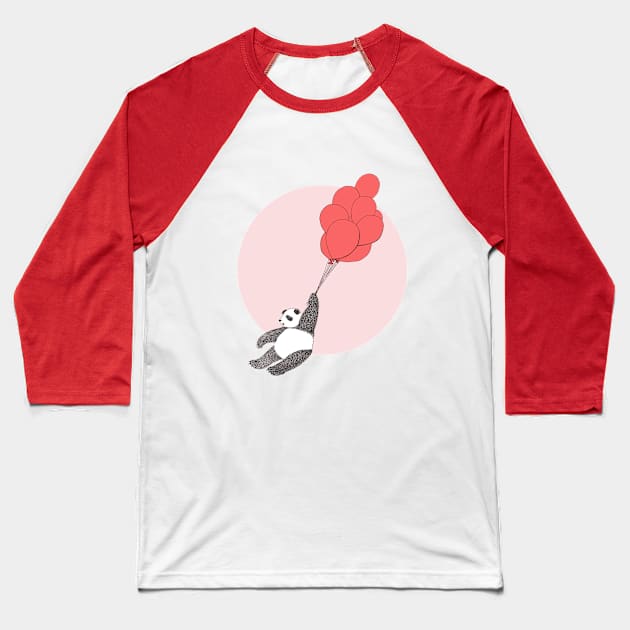 Panda Loves Balloons Baseball T-Shirt by kmvaughan